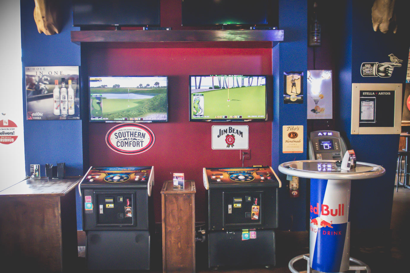 Interior gaming area with tv screens